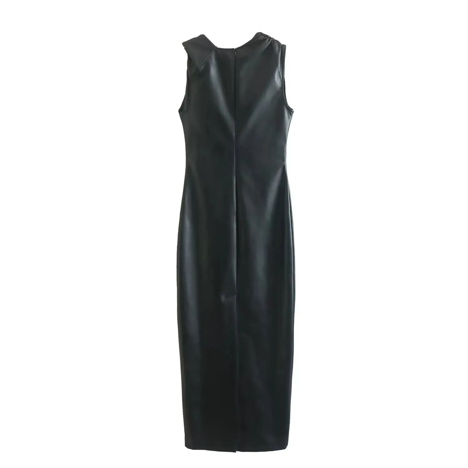 Pre Order:  Asymmetrical Collar Sleeveless Midi Dress