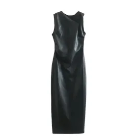 Pre Order:  Asymmetrical Collar Sleeveless Midi Dress