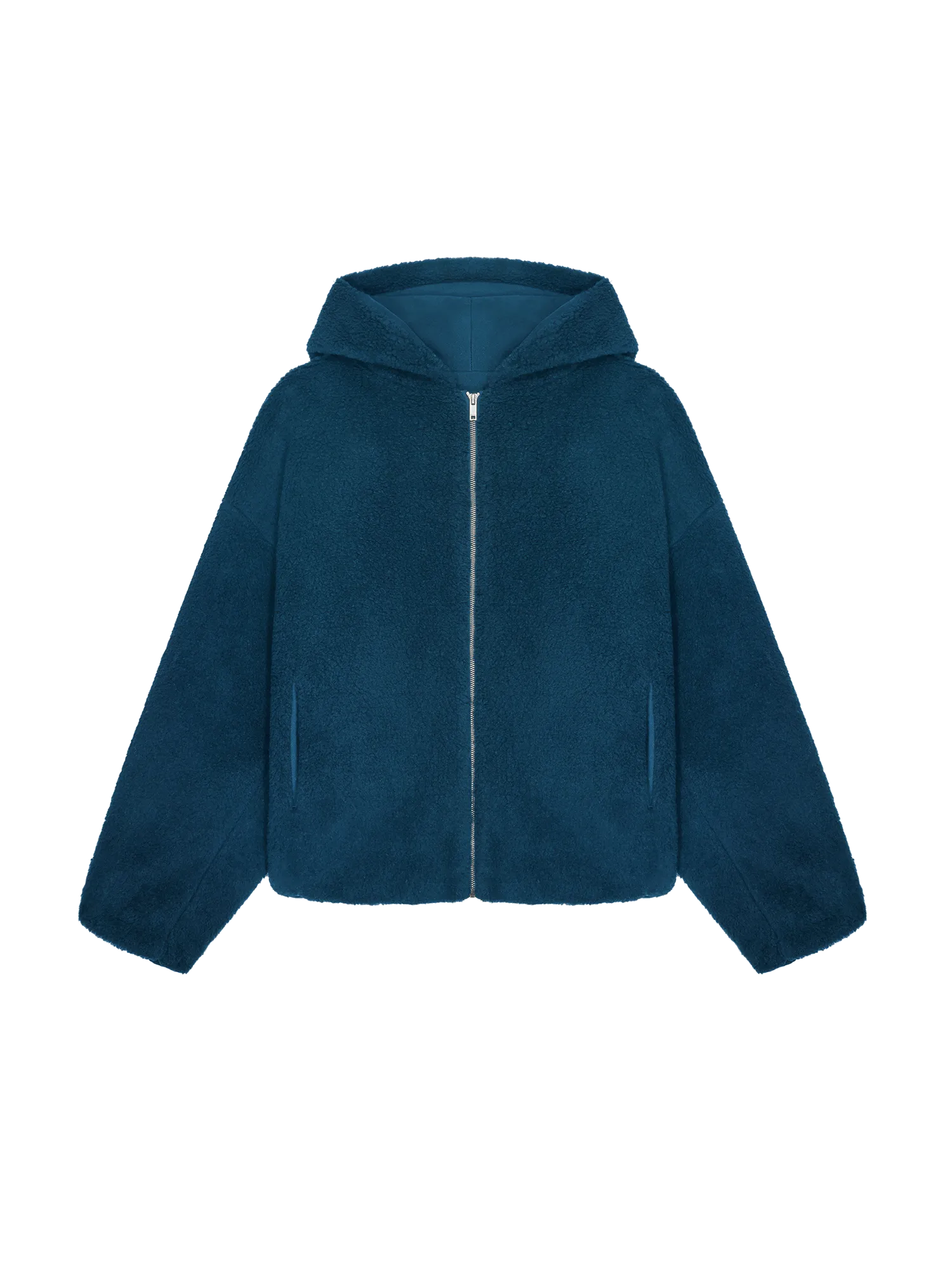 Recycled Wool Fleece Reversible Bomber Jacket—storm blue