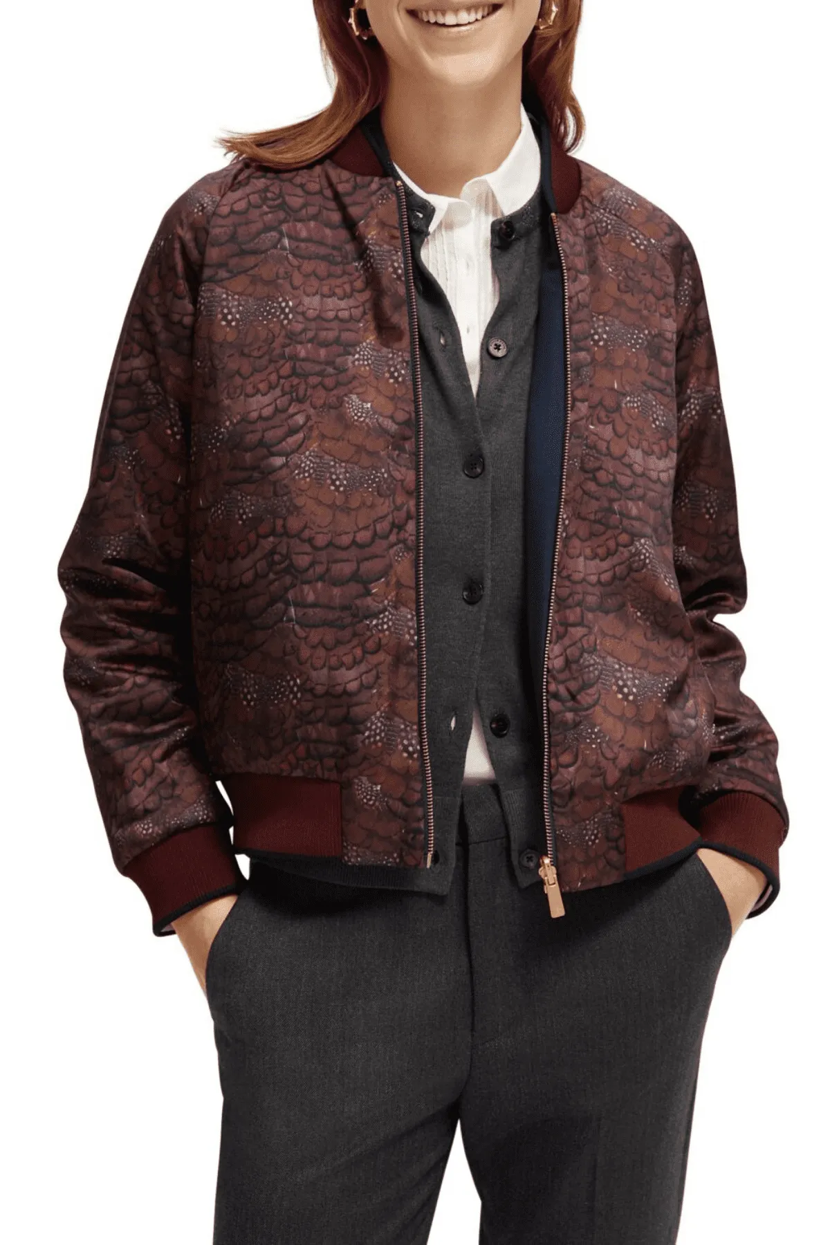 REVERSIBLE BOMBER JACKET FEATHER BORDEAUX