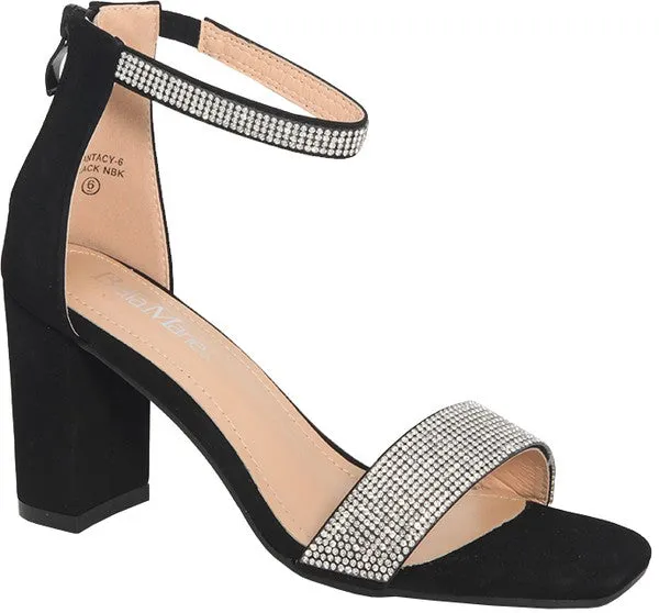 Rhinestone Wrap Heel Dress Shoe in Silver & Black