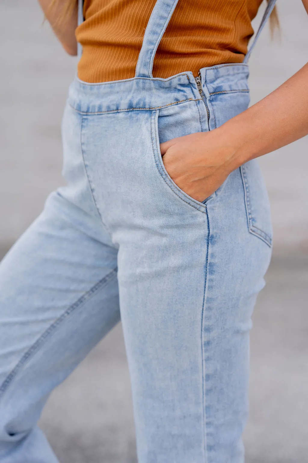 Ruffle Accented Denim Overalls