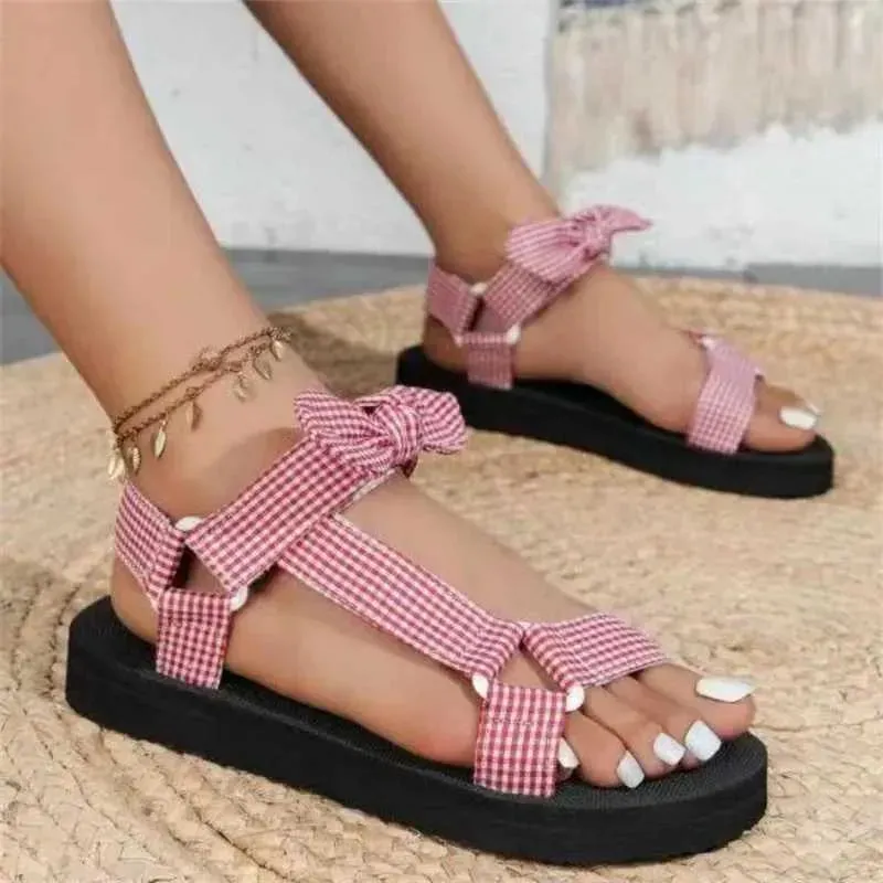 Sandals New Summer Womens Sandals Color Flat Casual Lace Bowtie Shoes Womens Fashion  Outdoor Leopard Beach Unprinted Good Product XW6.4