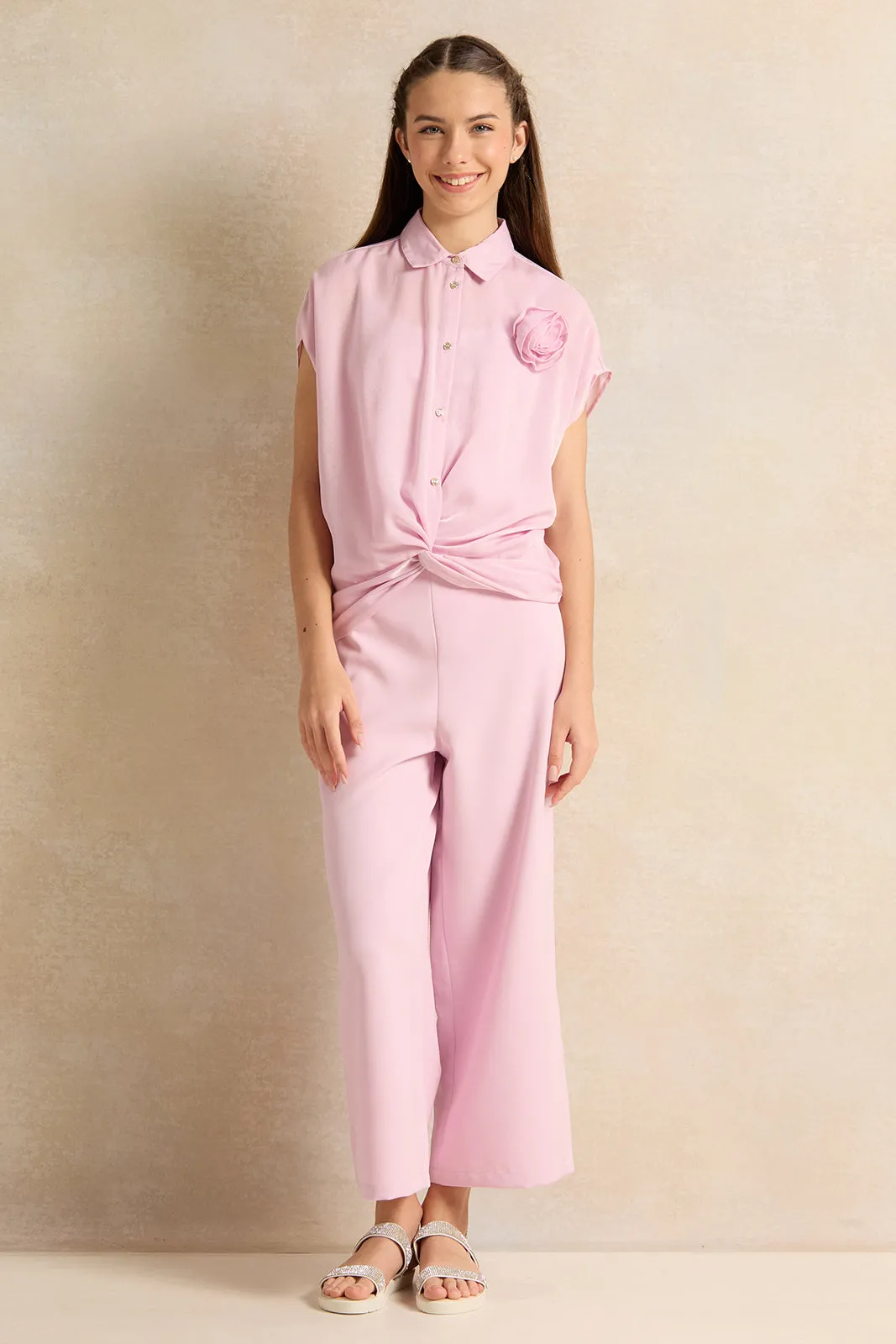 Senior Girls Pink Sateen Culottes