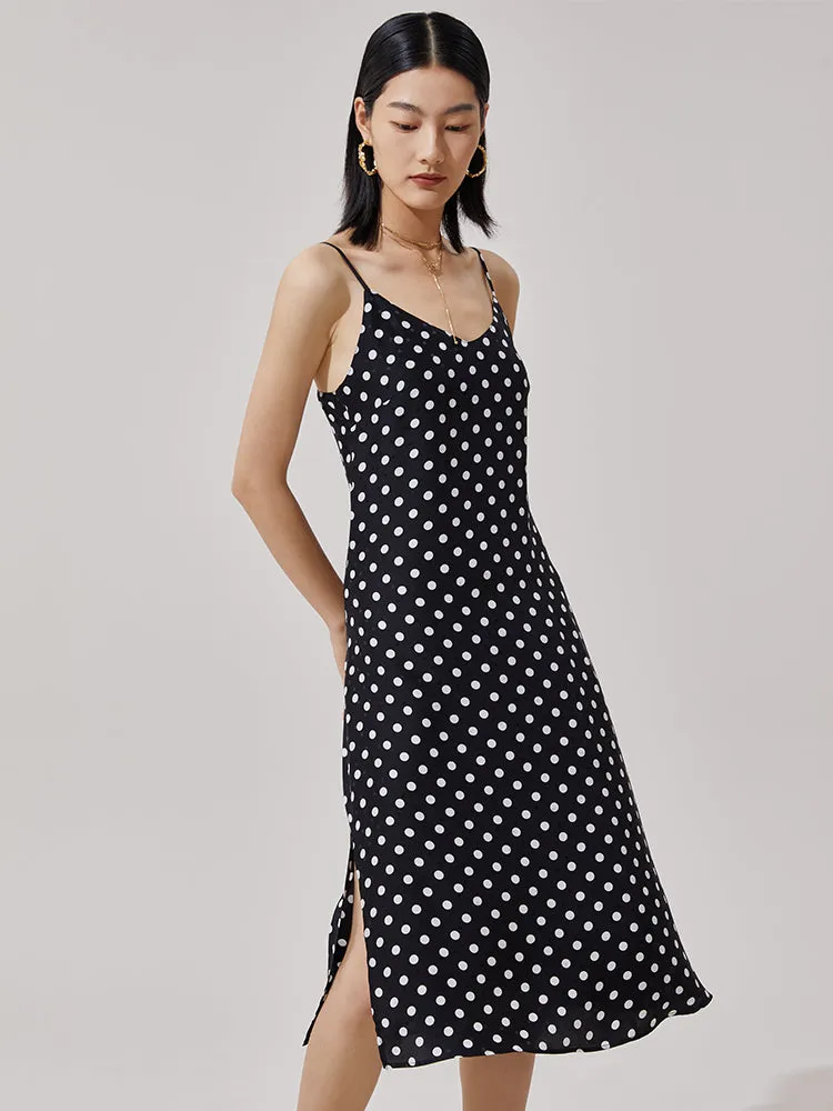 Silk Polka Dots Spaghetti Strap Maxi Dress