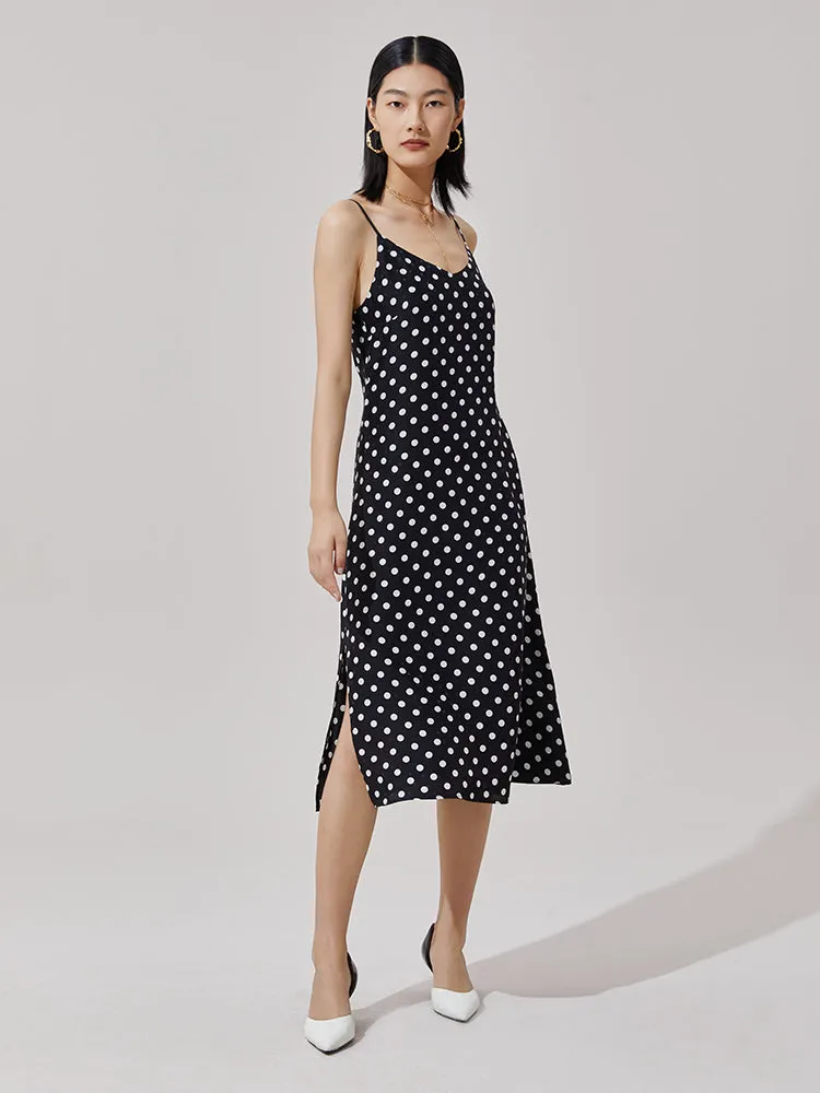 Silk Polka Dots Spaghetti Strap Maxi Dress