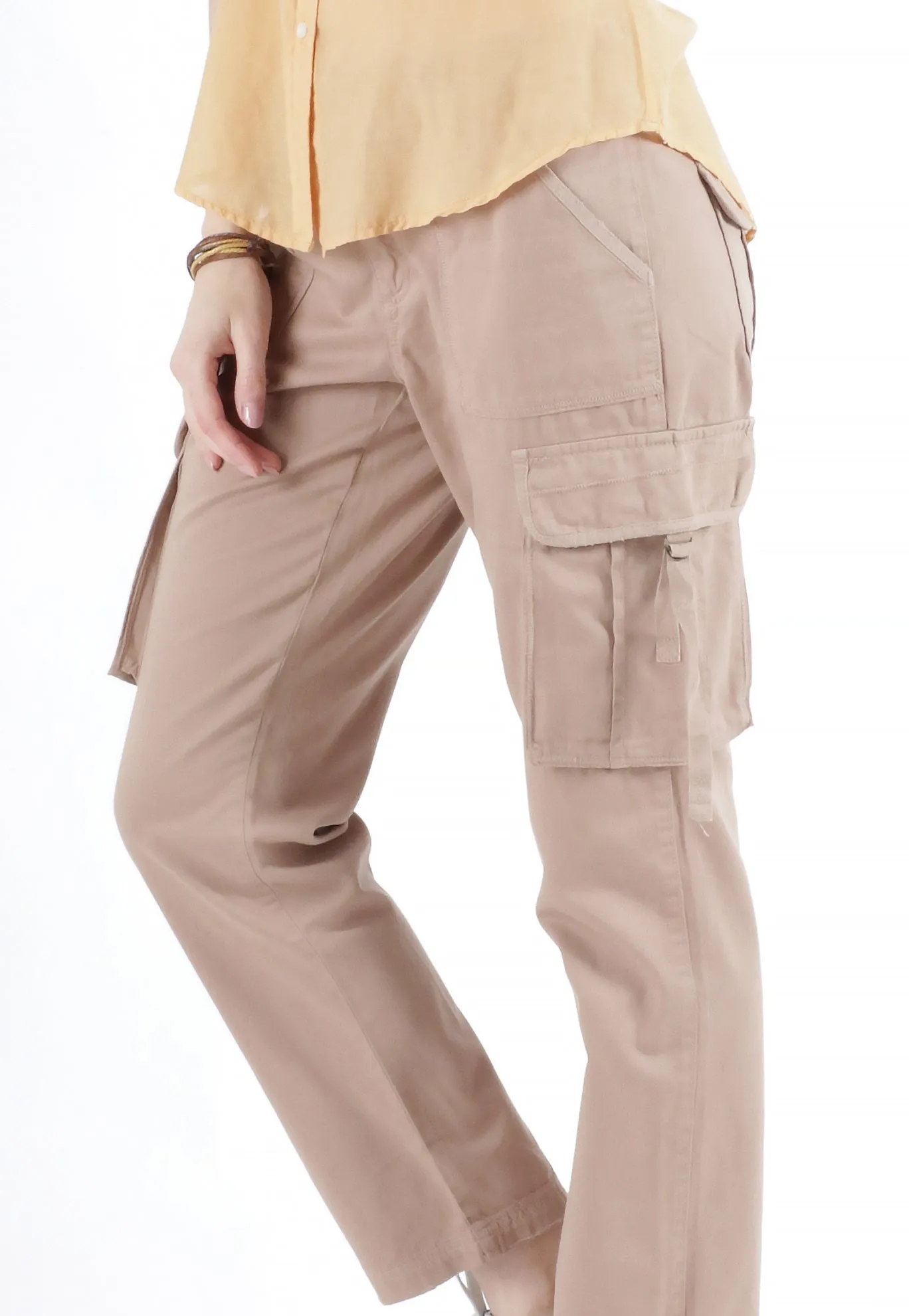 Slim cargo pants with tape closure pocket in Brown