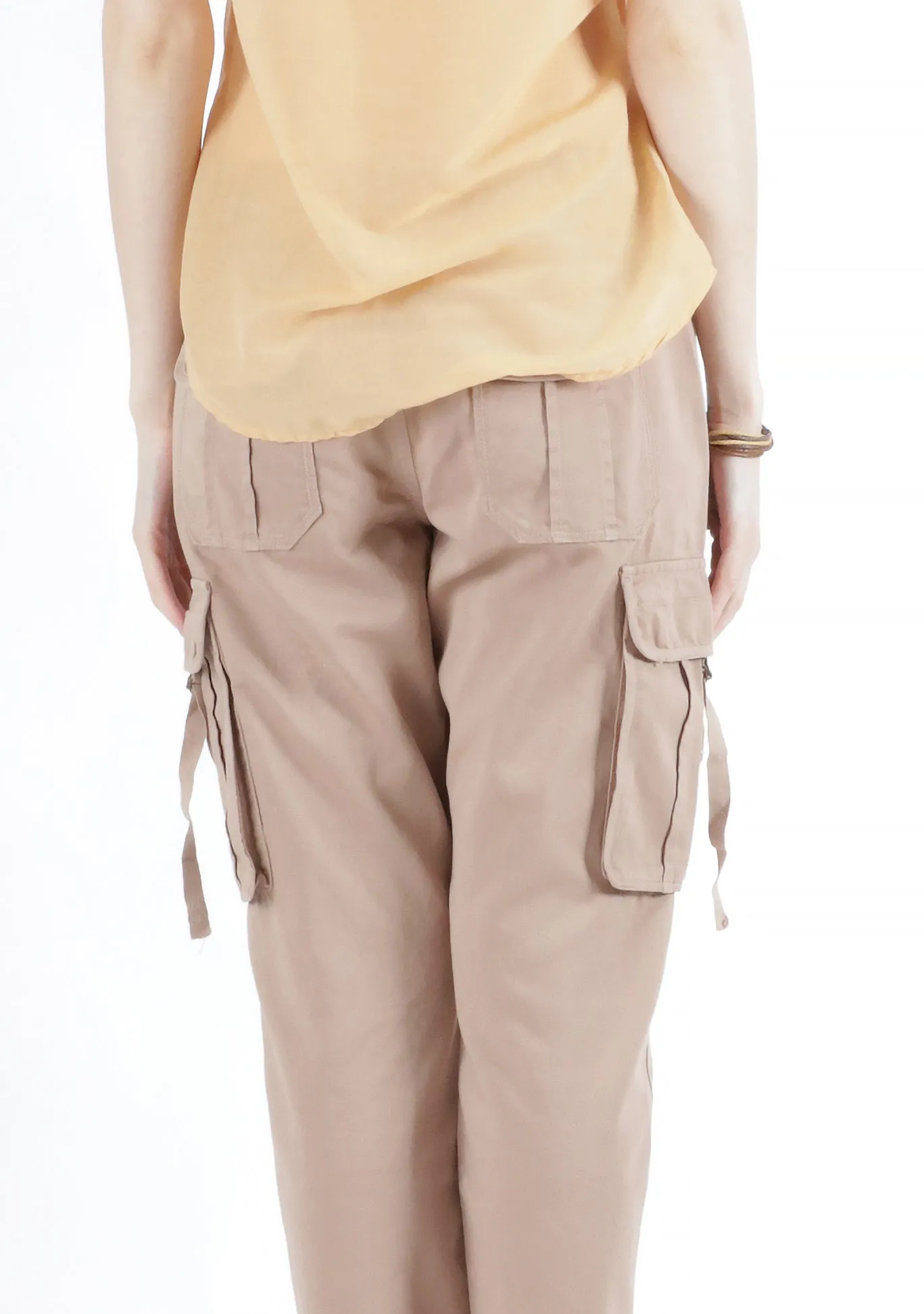 Slim cargo pants with tape closure pocket in Brown