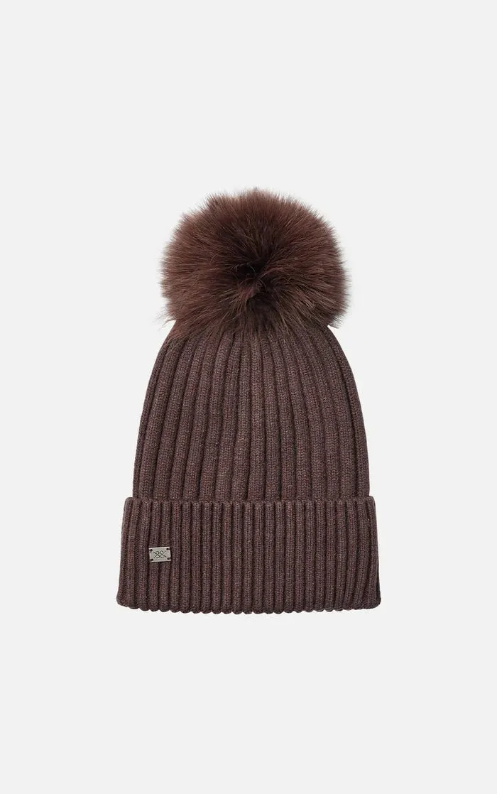 SOIA&KYO CIEL - Rib Knit Hat With Removable Feather Pom Pom