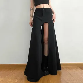 Solid Streetwear Skirts For Women High Waist Patchwork Folds Slimming Split A Line Skirt Female Fashion Clothing