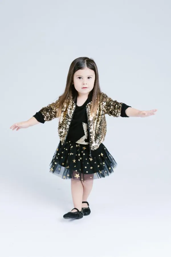 Star Glittered Mesh Tutu Skirt - Black/ Gold