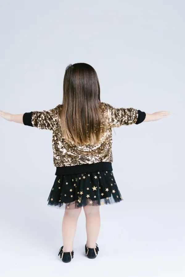 Star Glittered Mesh Tutu Skirt - Black/ Gold