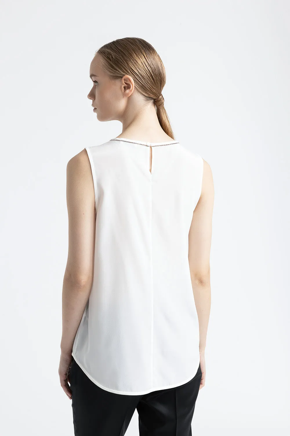 Stretch silk crepe de chine top