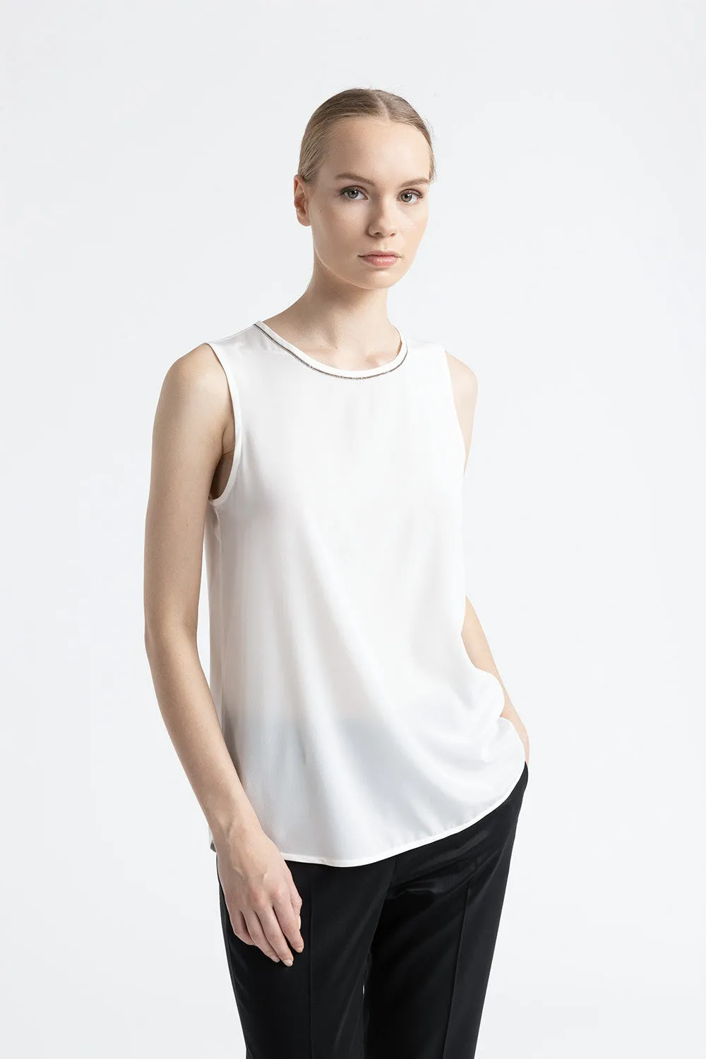 Stretch silk crepe de chine top