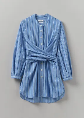 Stripe Poplin Wrap Front Shirt | Sodalite Blue