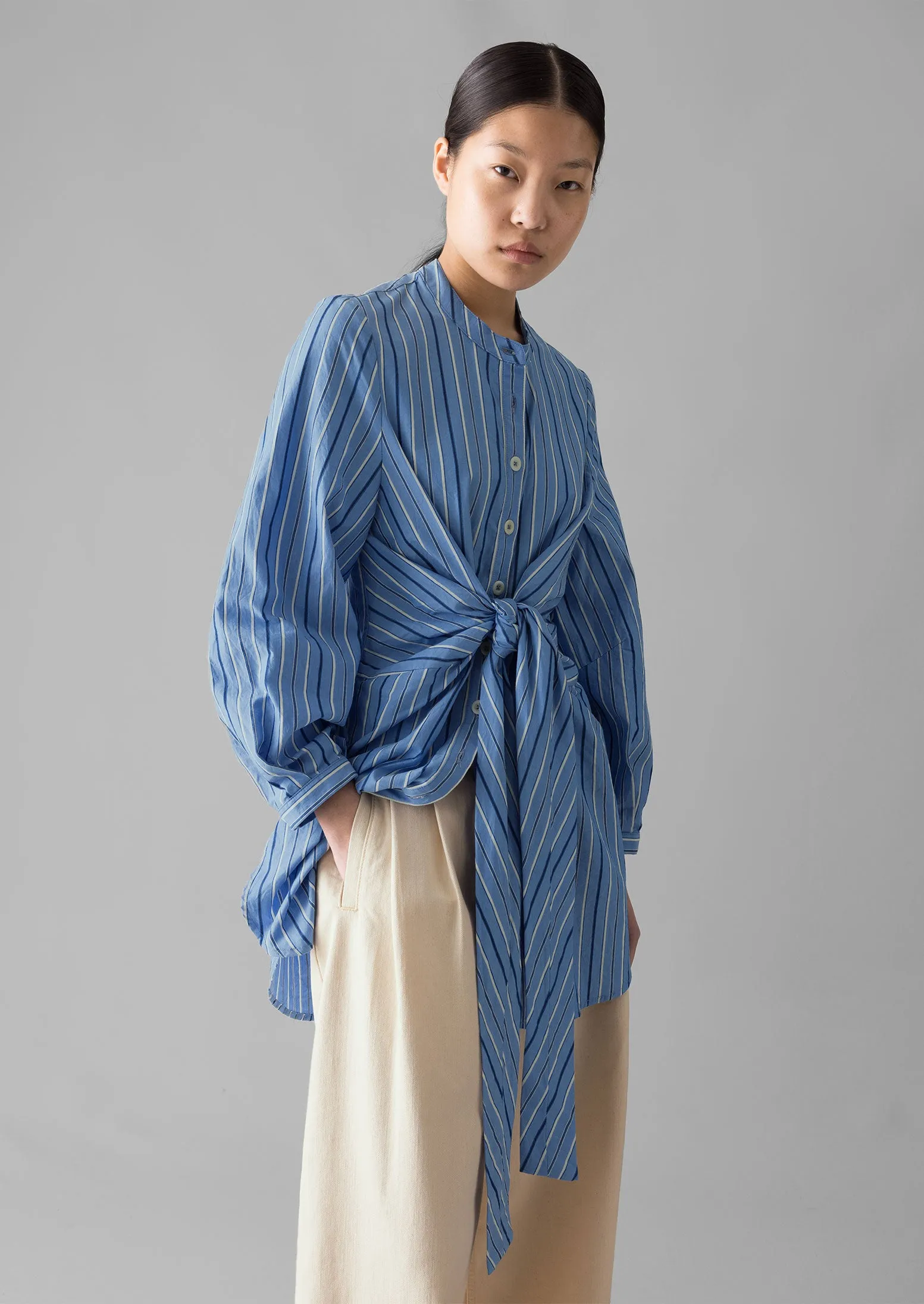 Stripe Poplin Wrap Front Shirt | Sodalite Blue