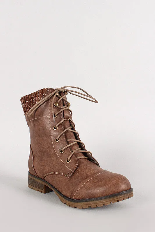 Sweater Collar Military Lace Up Boot