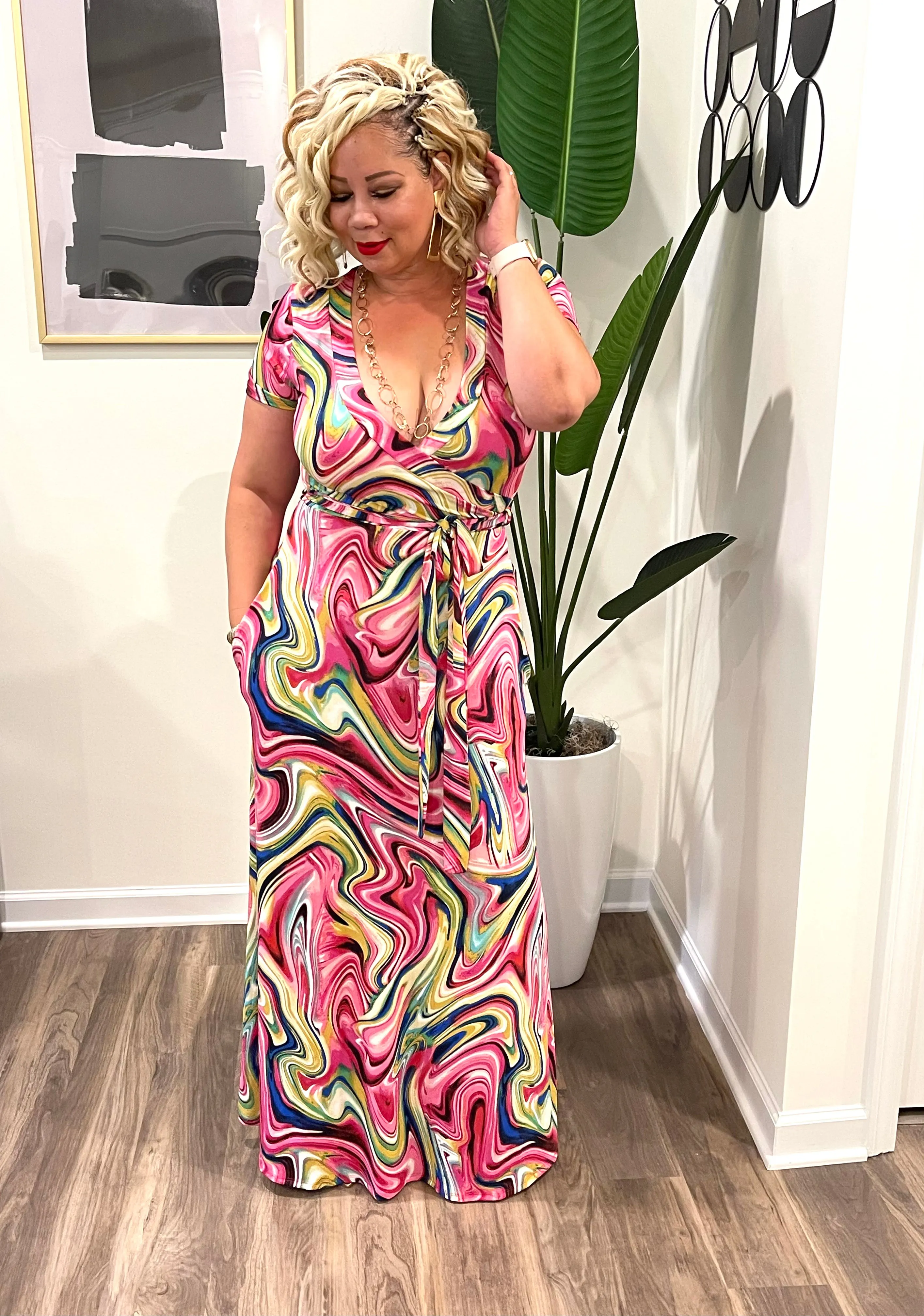 Swirling Around Maxi Dress (Pink)