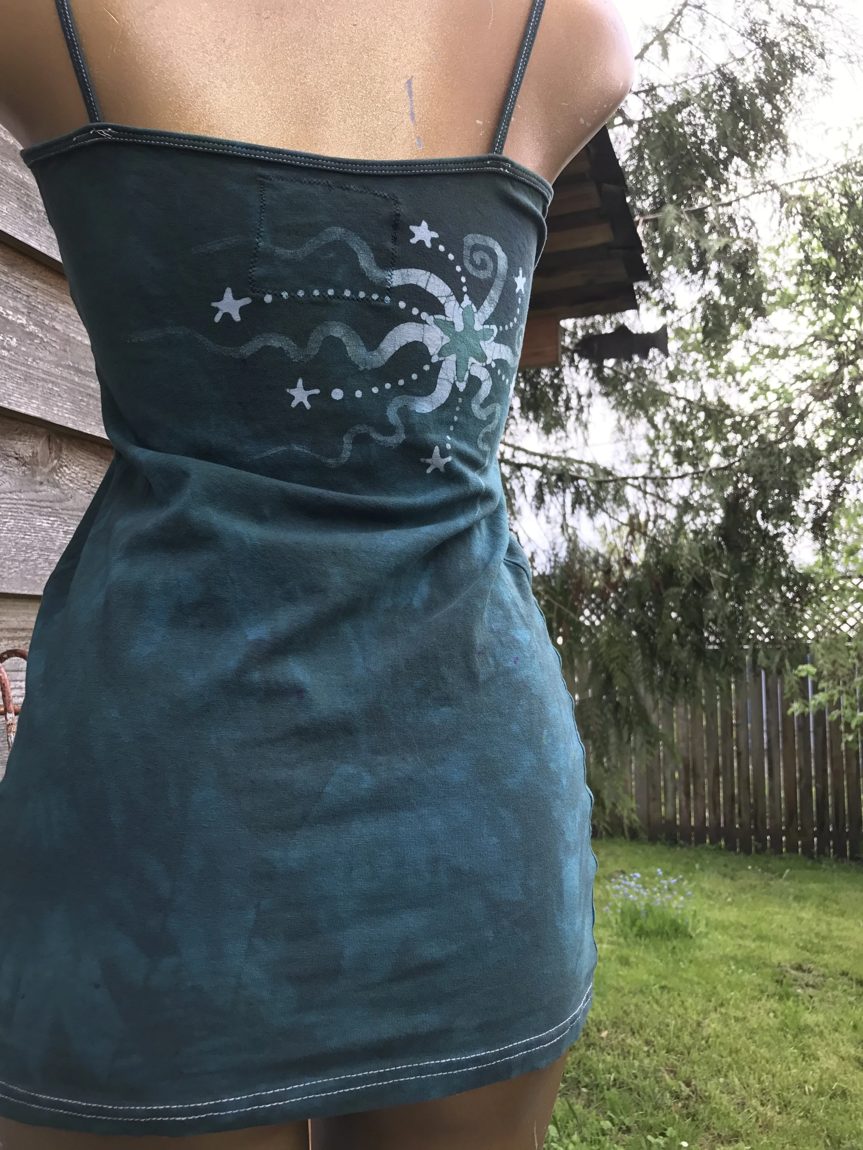 Teal Moonbeams Stretchy Batik Long Camisole