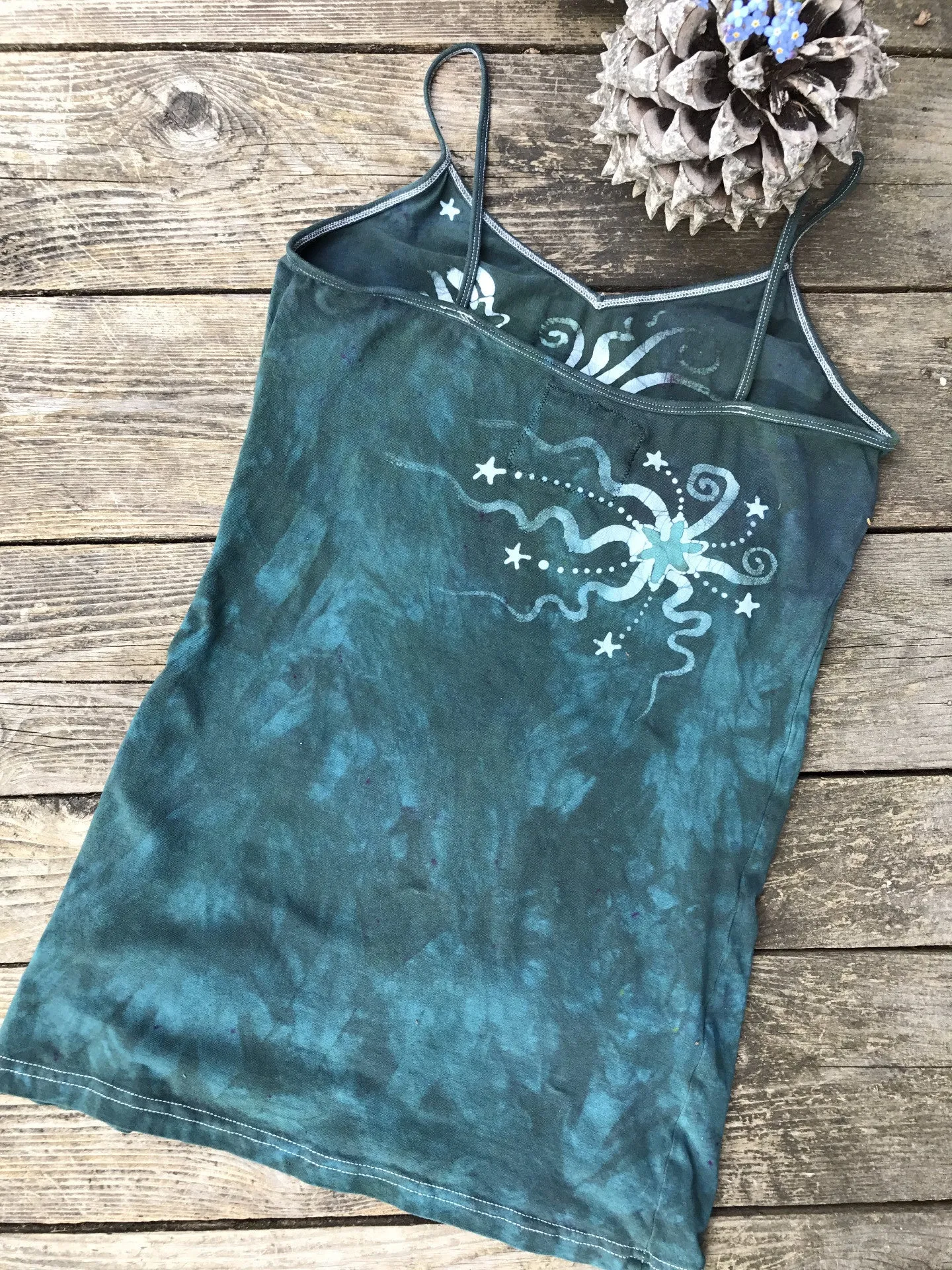 Teal Moonbeams Stretchy Batik Long Camisole