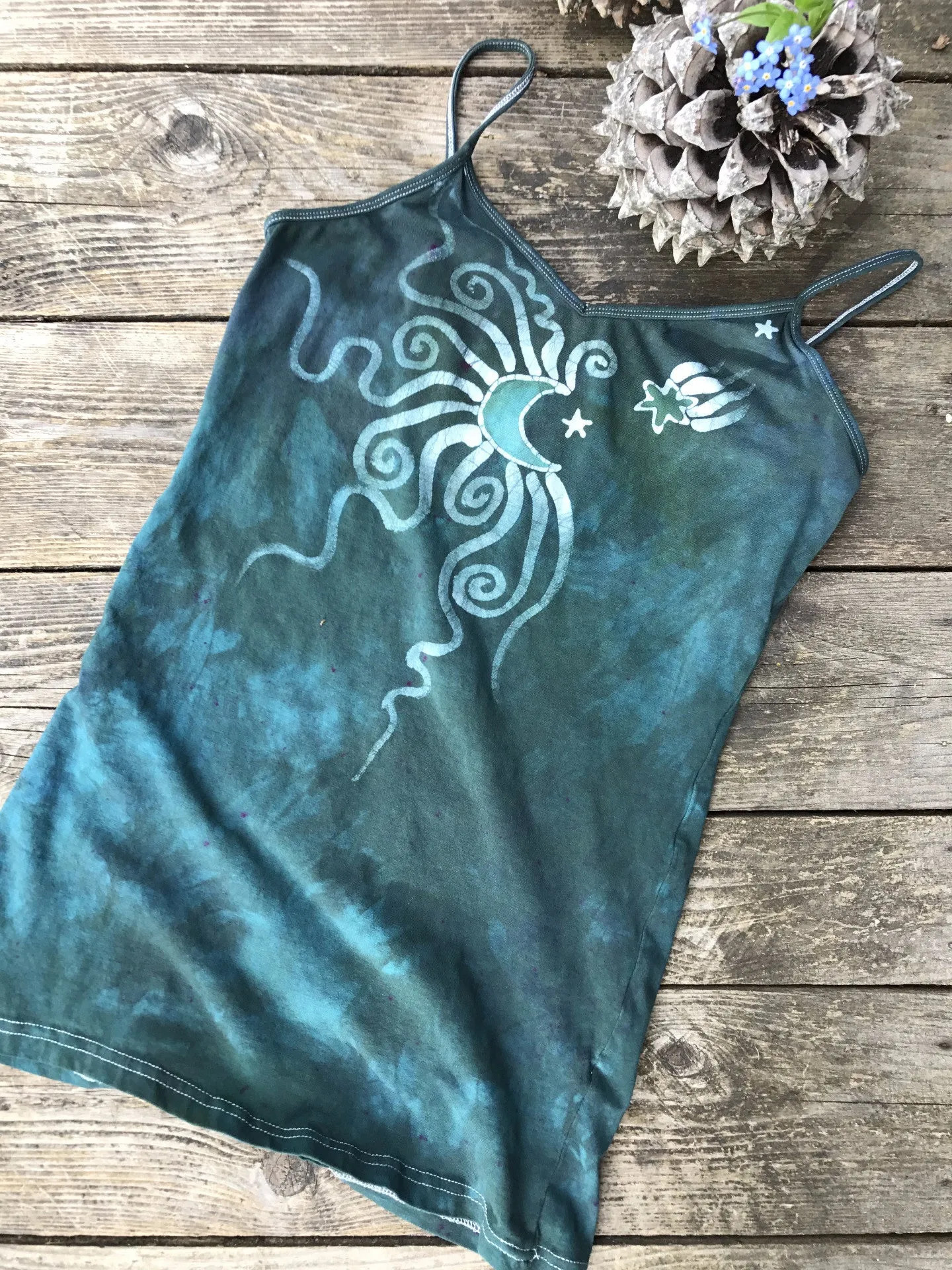 Teal Moonbeams Stretchy Batik Long Camisole