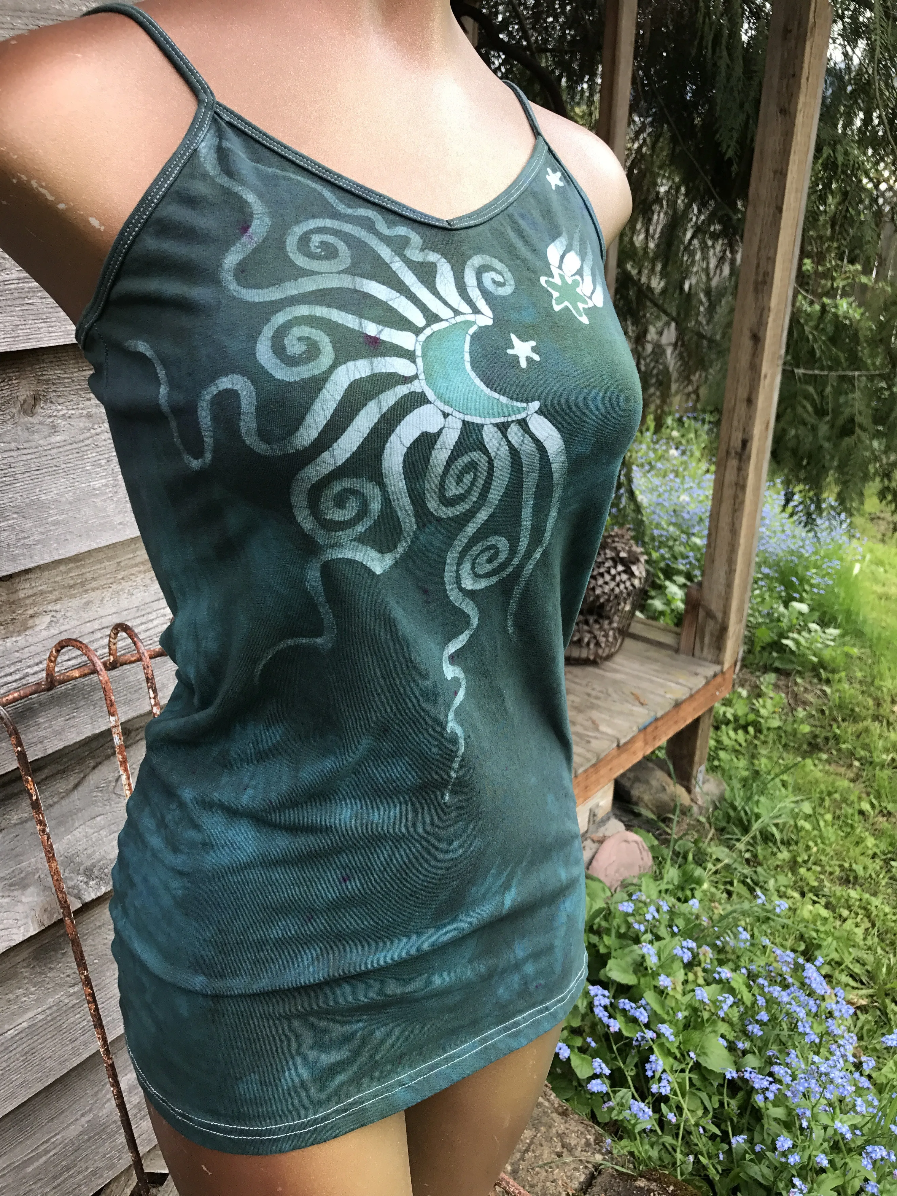 Teal Moonbeams Stretchy Batik Long Camisole