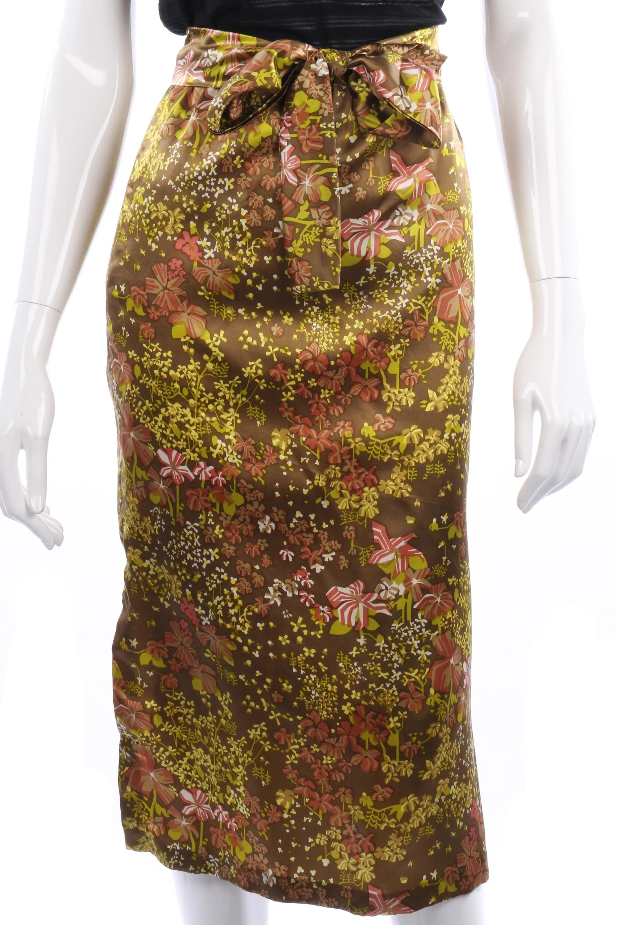 Thai Room silk floral yellow bronze and skirt. UK size 12