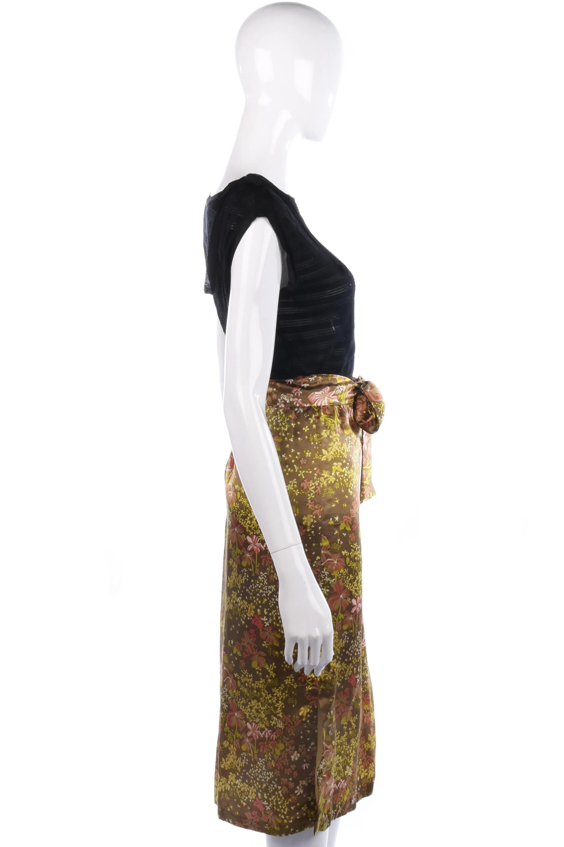 Thai Room silk floral yellow bronze and skirt. UK size 12