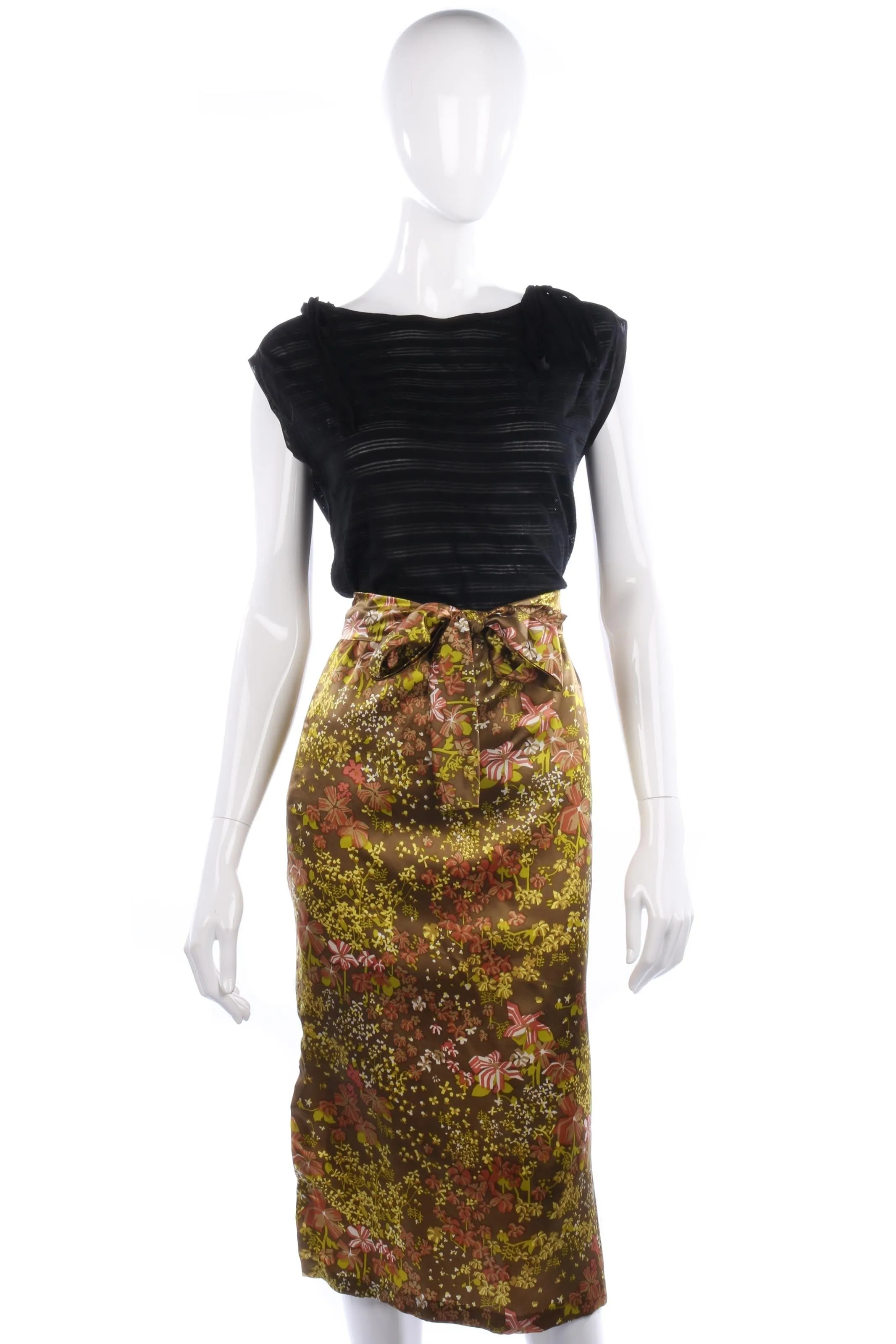 Thai Room silk floral yellow bronze and skirt. UK size 12