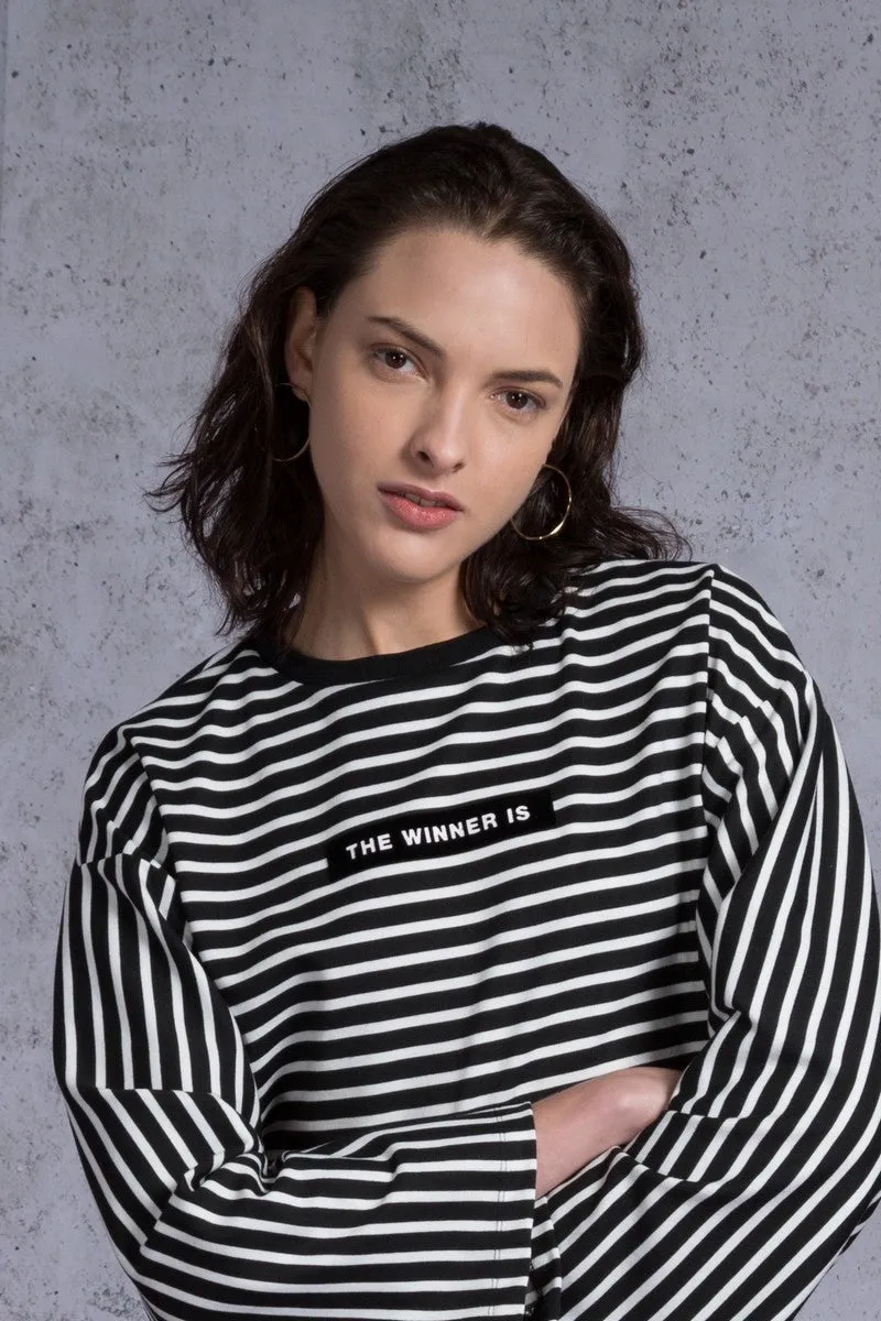 The winner is' Slogan Striped Crop Top