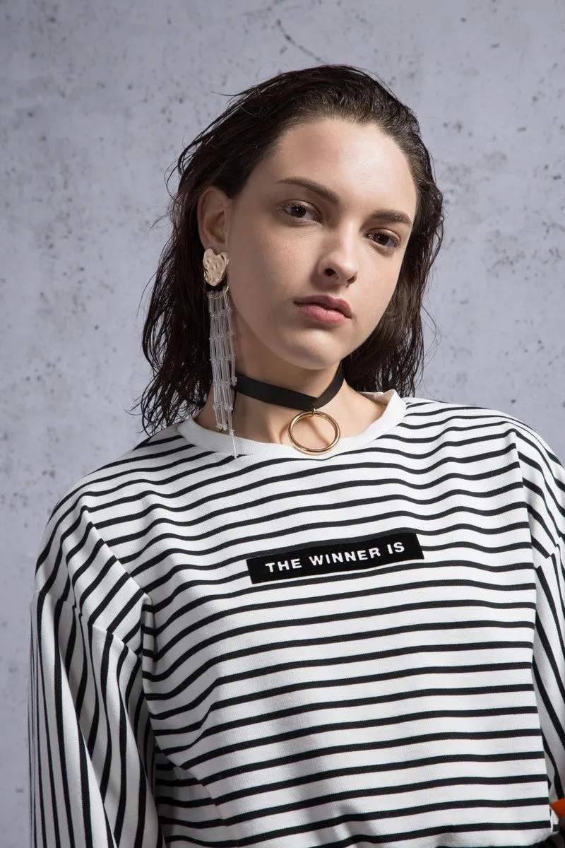 The winner is' Slogan Striped Crop Top