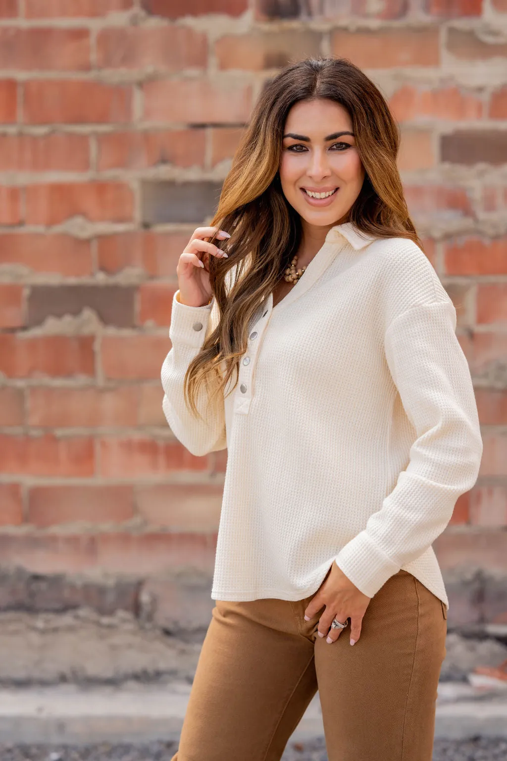 Thermal Collar Accented Button Pullover