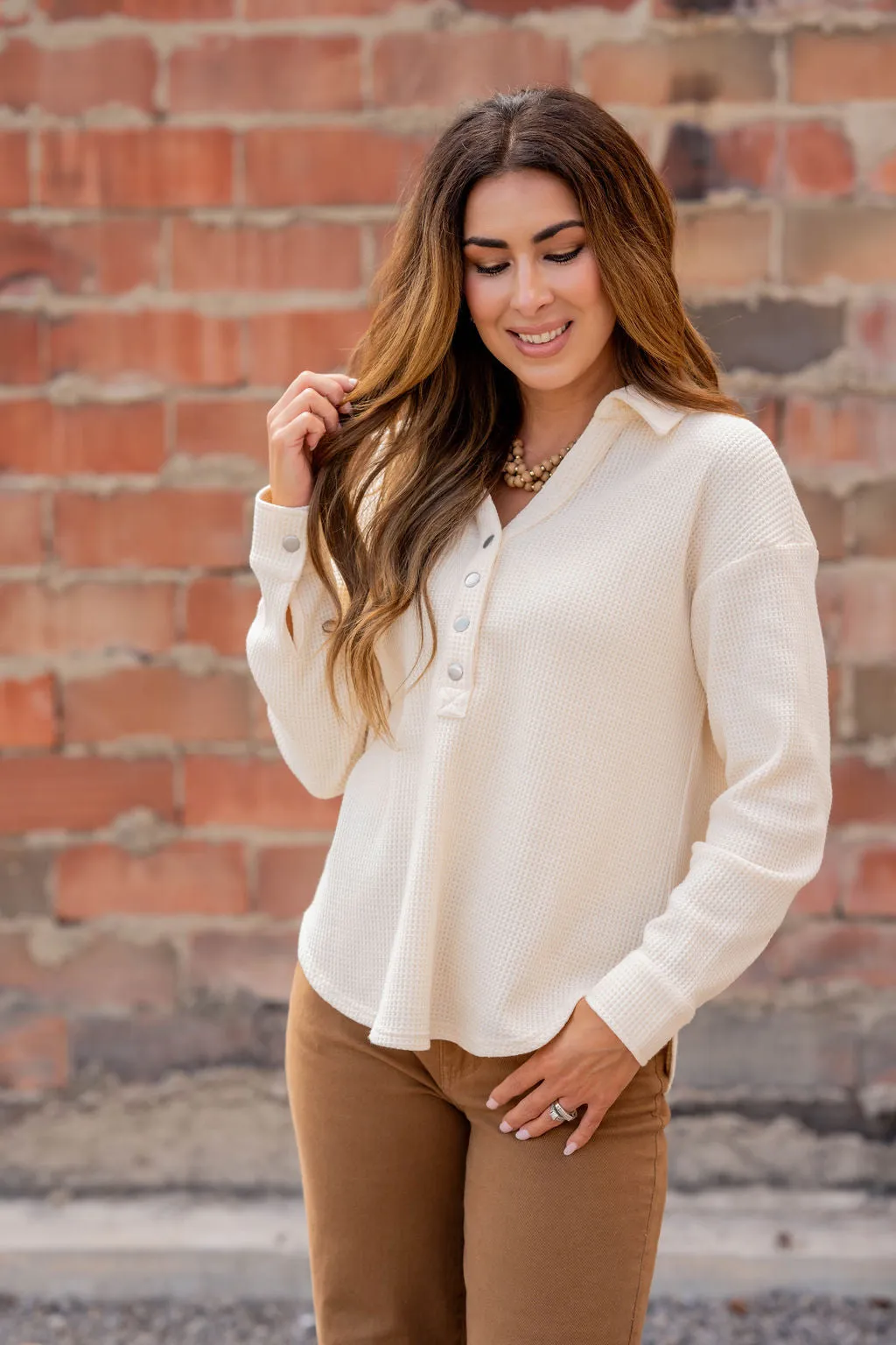 Thermal Collar Accented Button Pullover