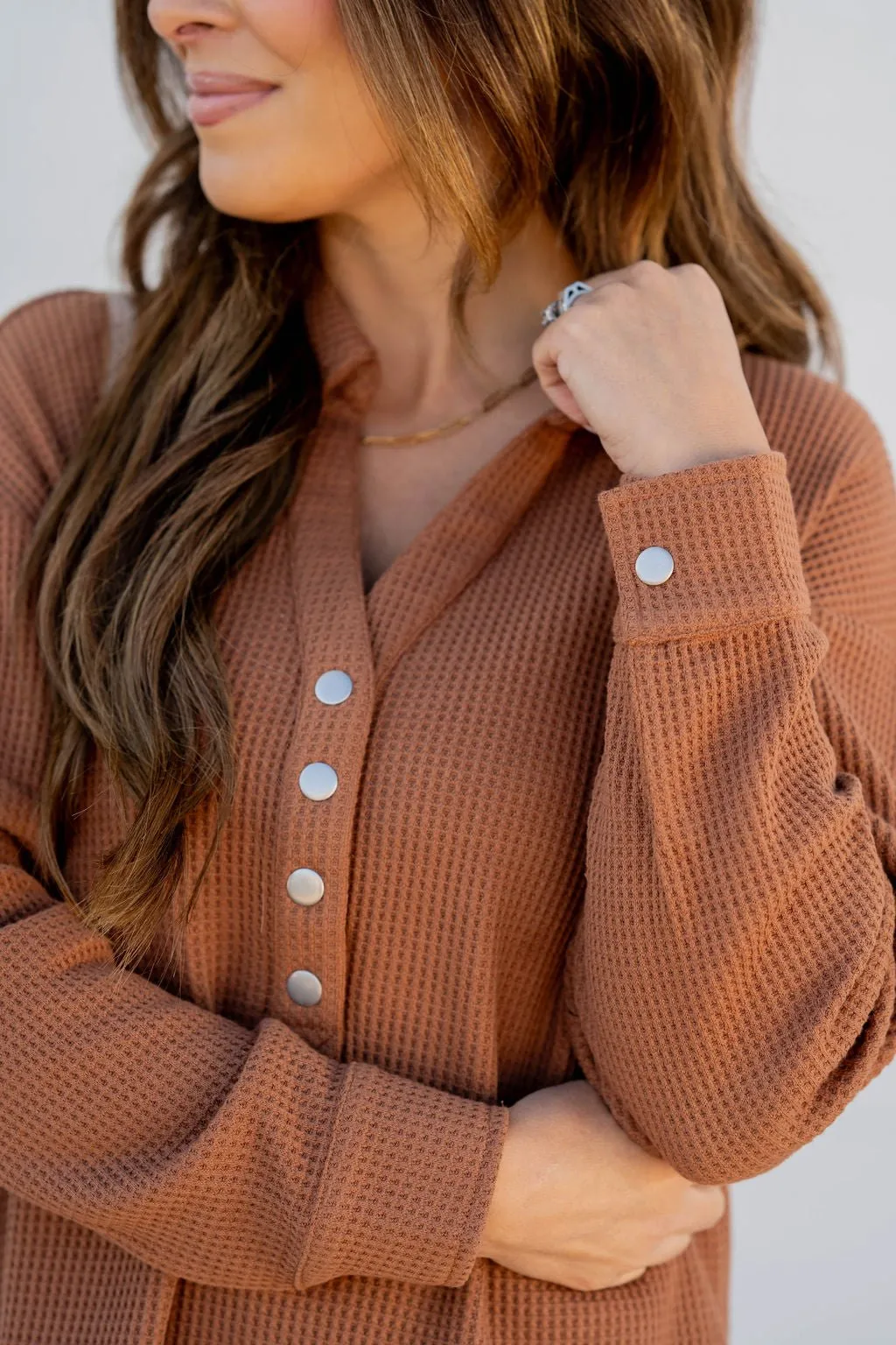 Thermal Collar Accented Button Pullover