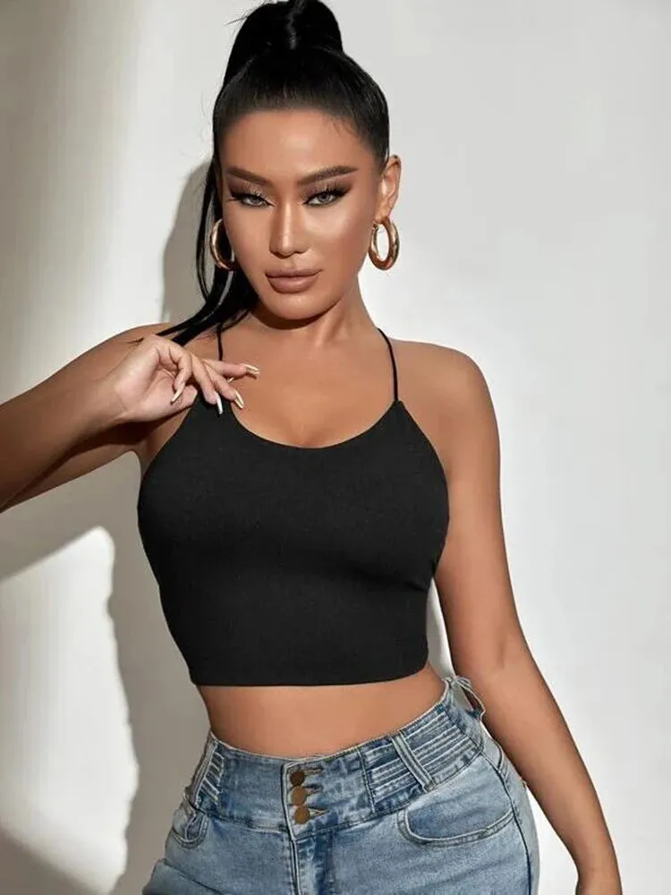 Trendy Camisole Backless Lace Up Crop Top