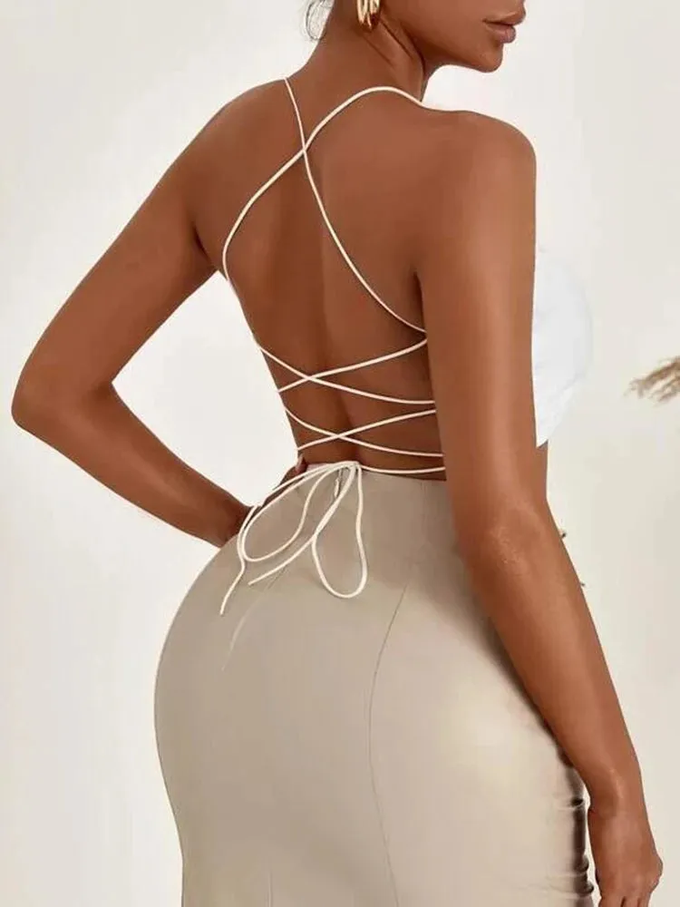 Trendy Camisole Backless Lace Up Crop Top