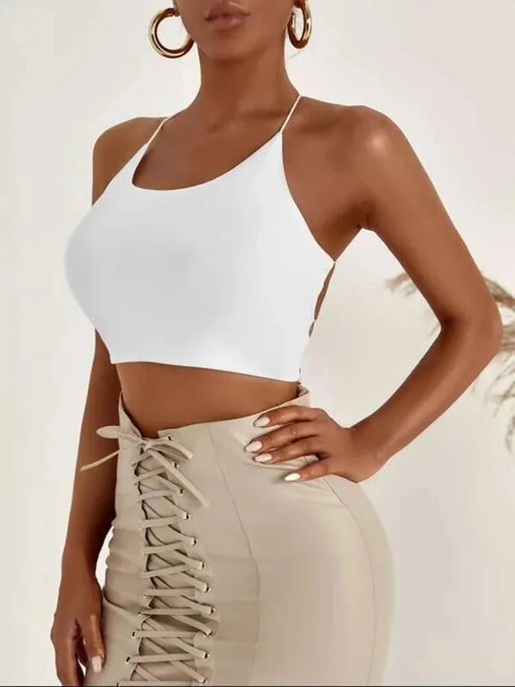 Trendy Camisole Backless Lace Up Crop Top