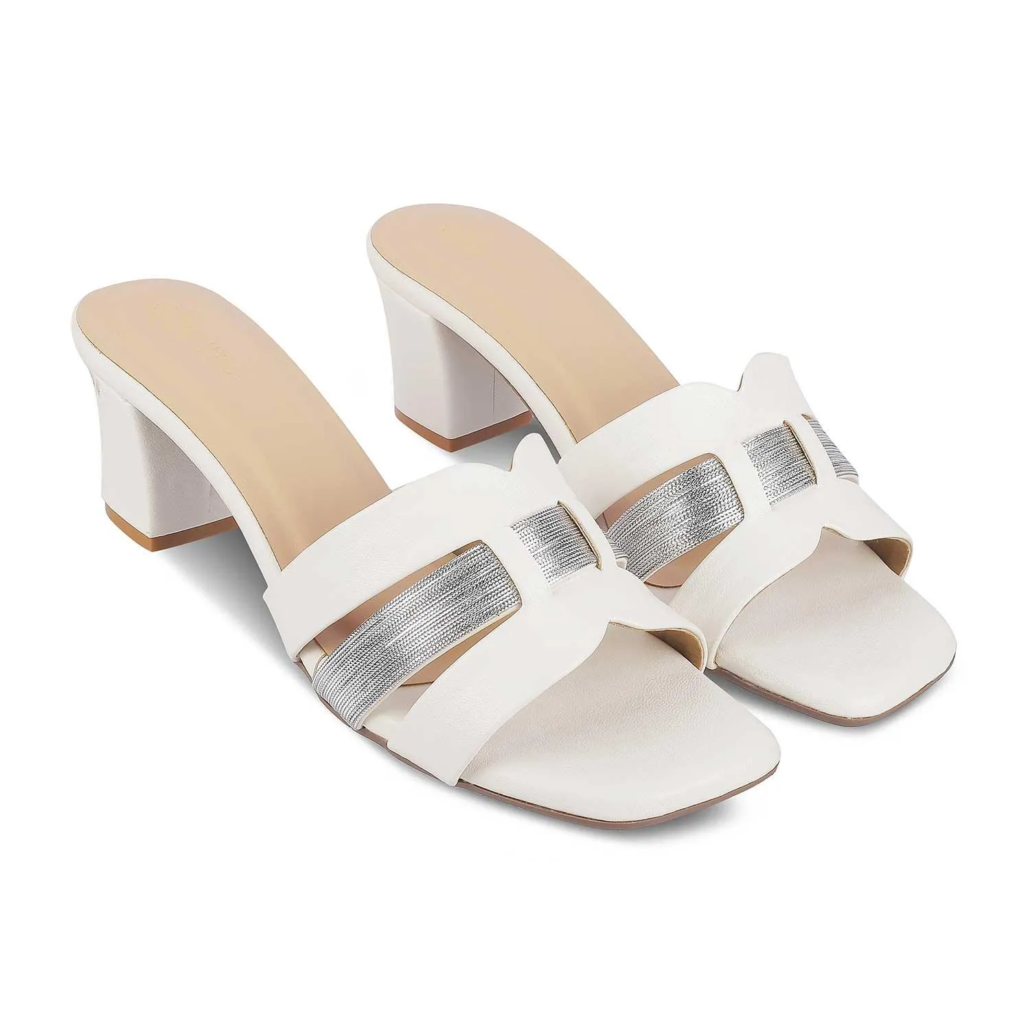 Tresmode Silo White Women's Dress Block Heel Sandals