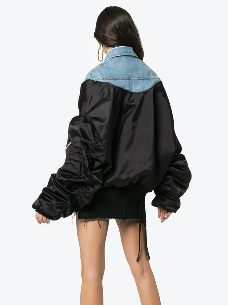 Unravel Project Denim Panelled Bomber Jacket