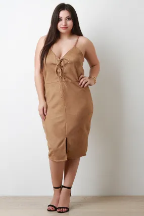 Vegan Suede Lace Up Bodice Sleeveless Dress