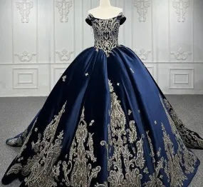 Velvet Blue Ball Gown Quinceanera Dress