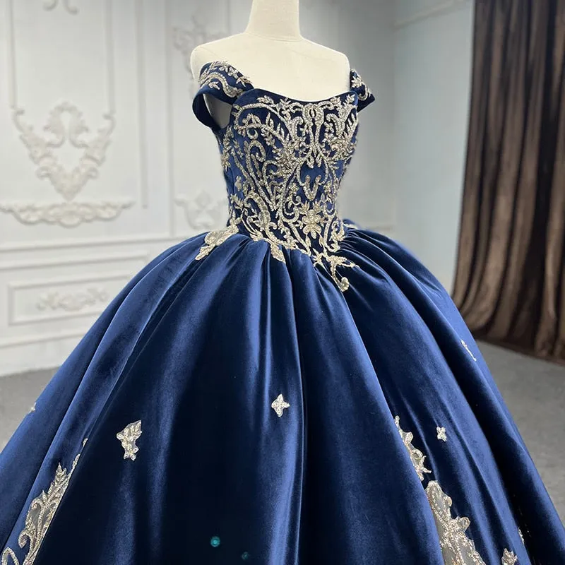 Velvet Blue Ball Gown Quinceanera Dress