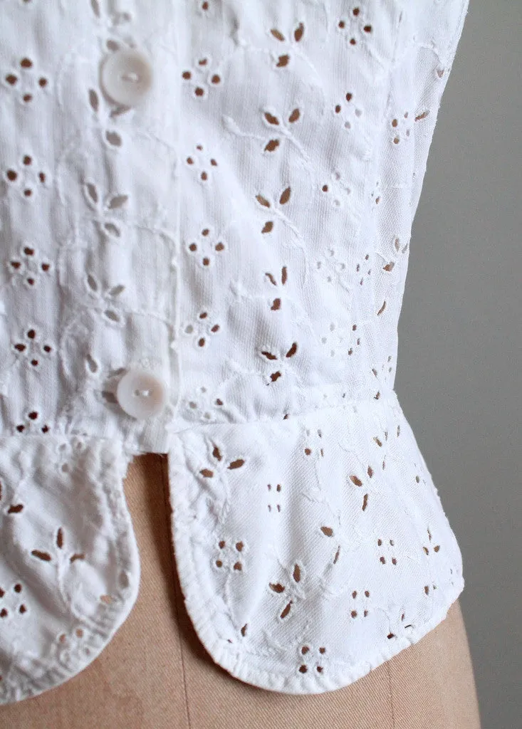 Vintage 1940s White Eyelet Peplum Blouse