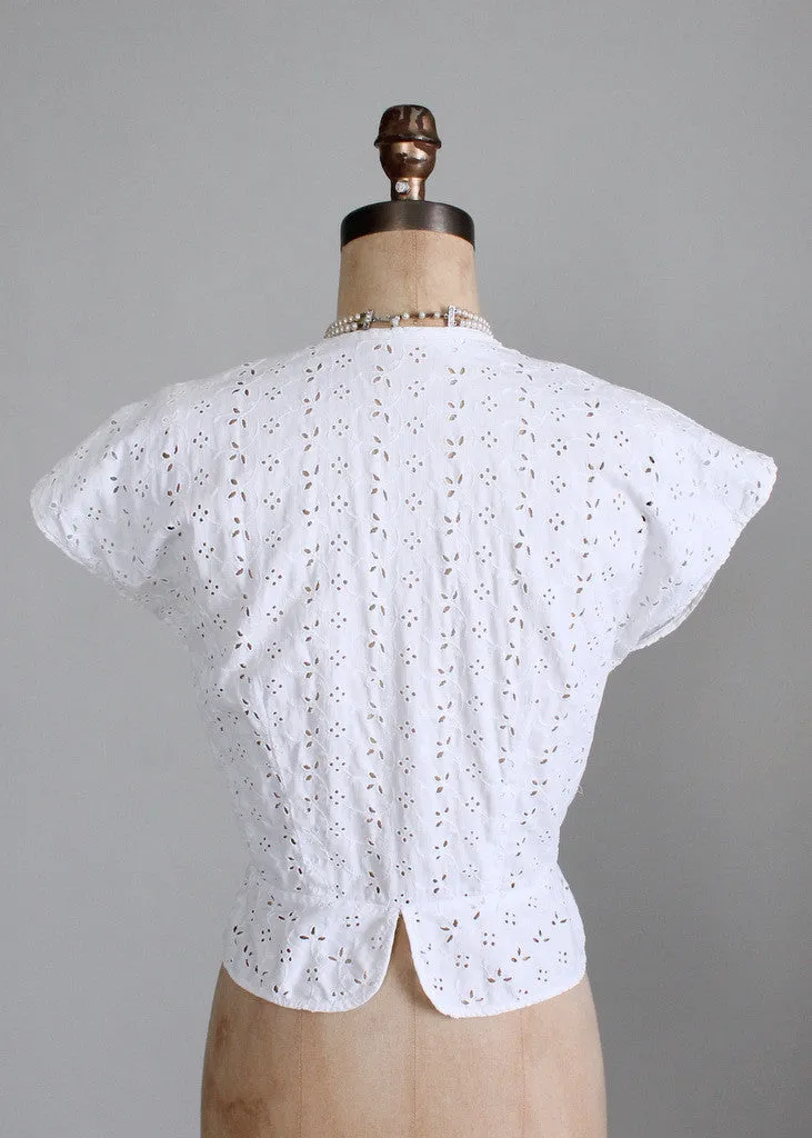 Vintage 1940s White Eyelet Peplum Blouse