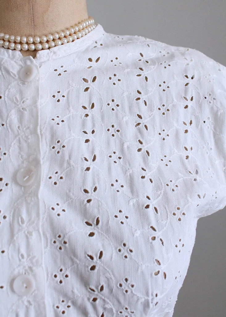 Vintage 1940s White Eyelet Peplum Blouse