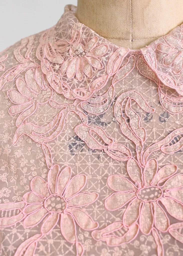 Vintage 1950s Pink Daisies Sheer Blouse