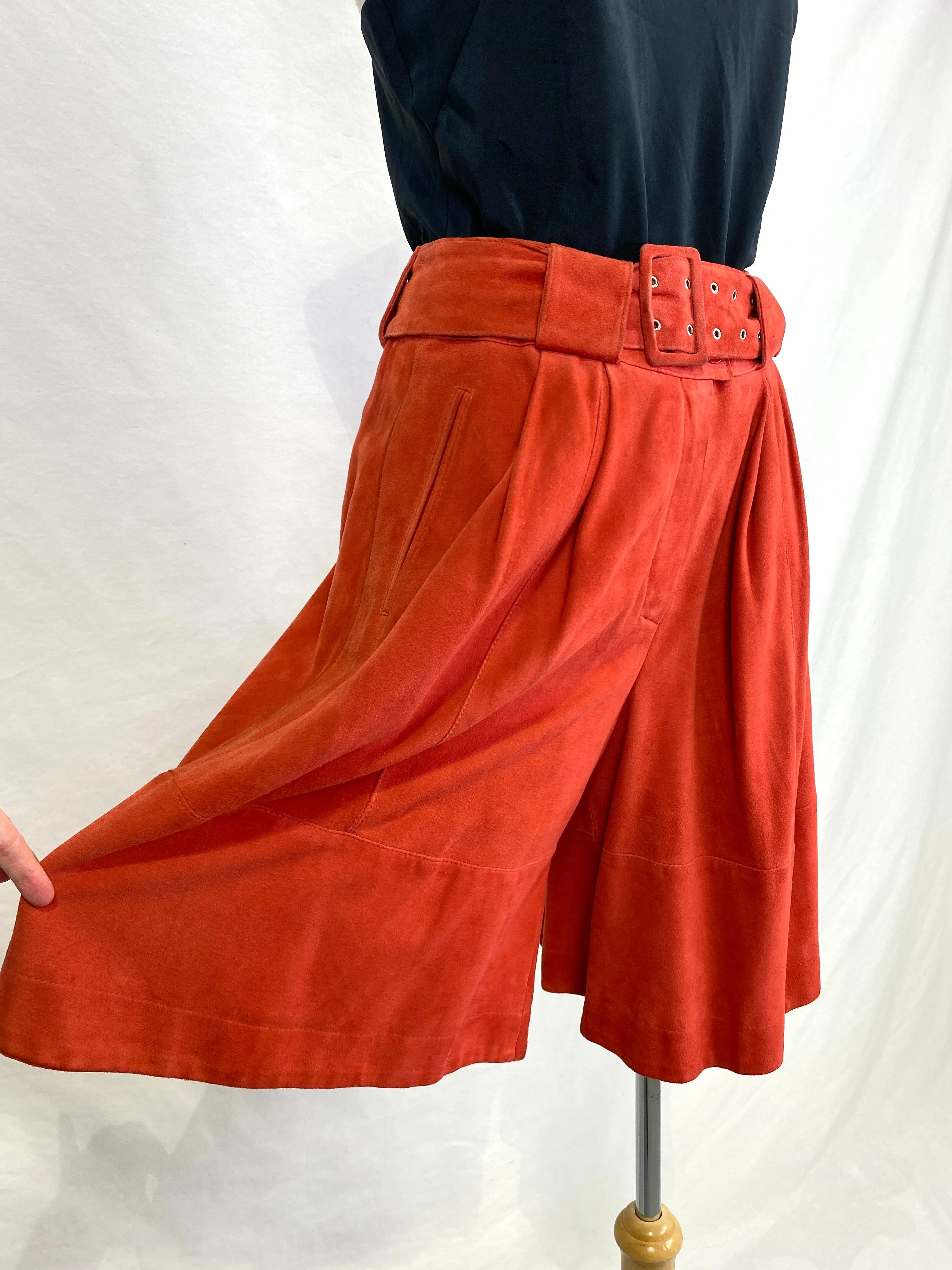 Vintage 90s Marc Cain Rust Suede Culottes/ Shorts with Belt, S-M