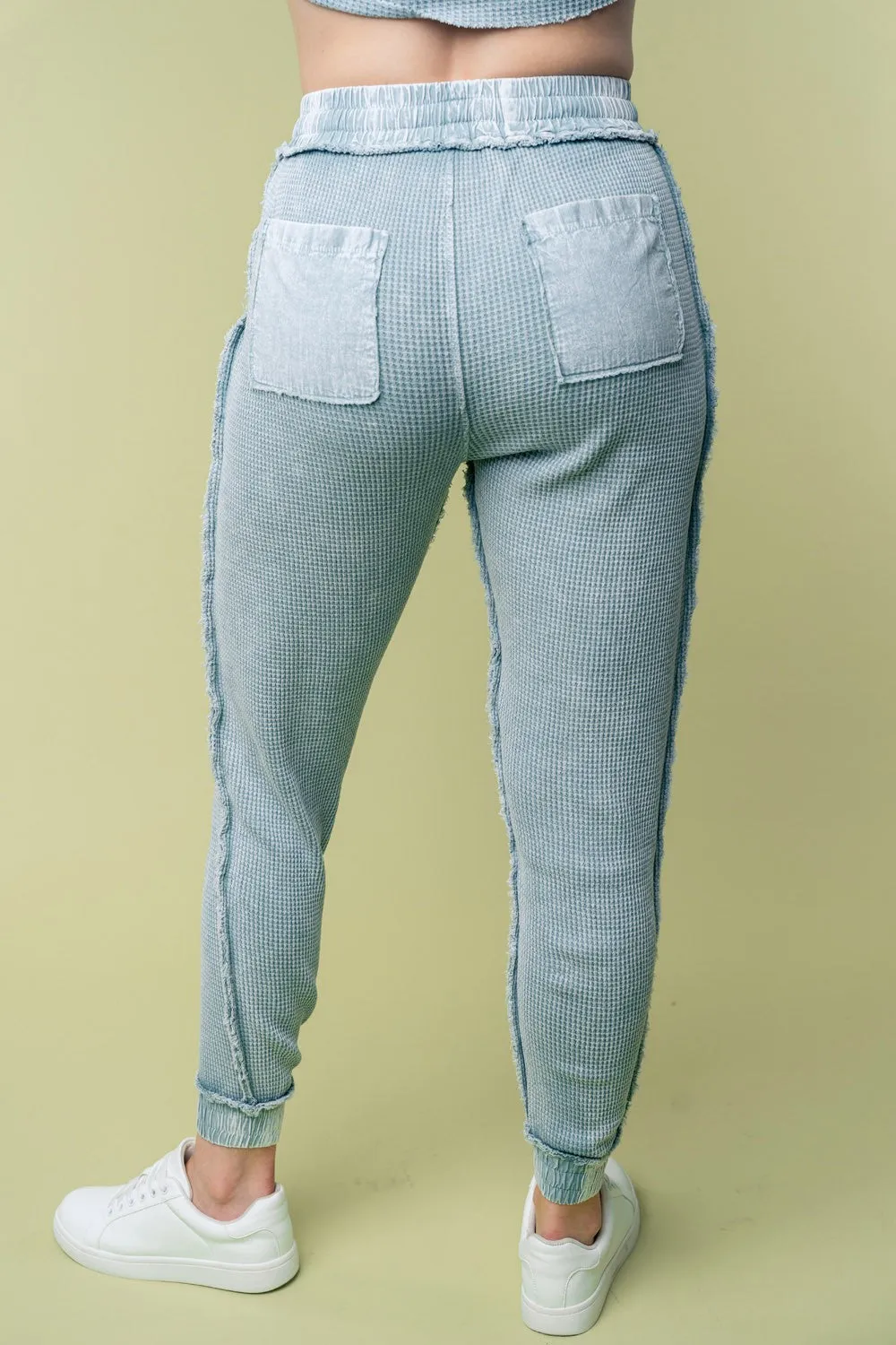 White Birch Solid Color Thermal Knit Joggers in Ice Blue