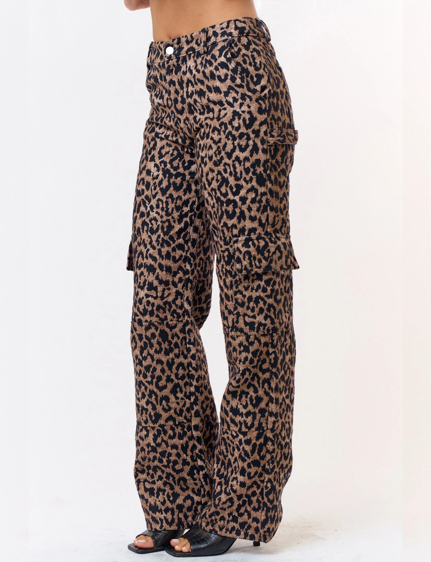 Wide Leg Cargo Pant, Leopard