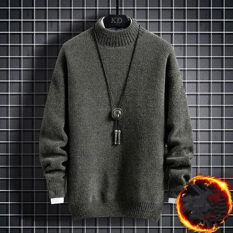 Winter Plus Fleece Thickened Student Middle Collar Warm Bottoming Sweater